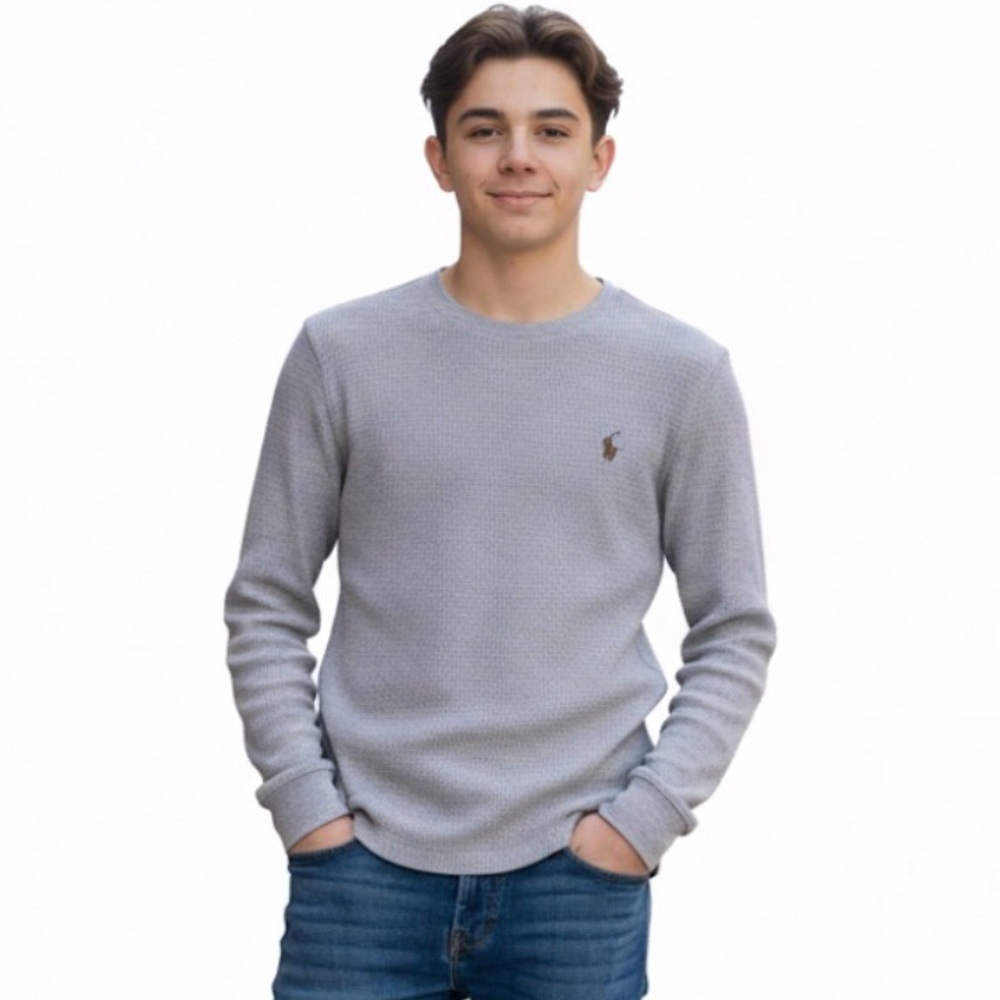 Polo Ralph Lauren Waffle Knit Cotton Tan Long Sleeve Tee Shirt Top Casual Cozy